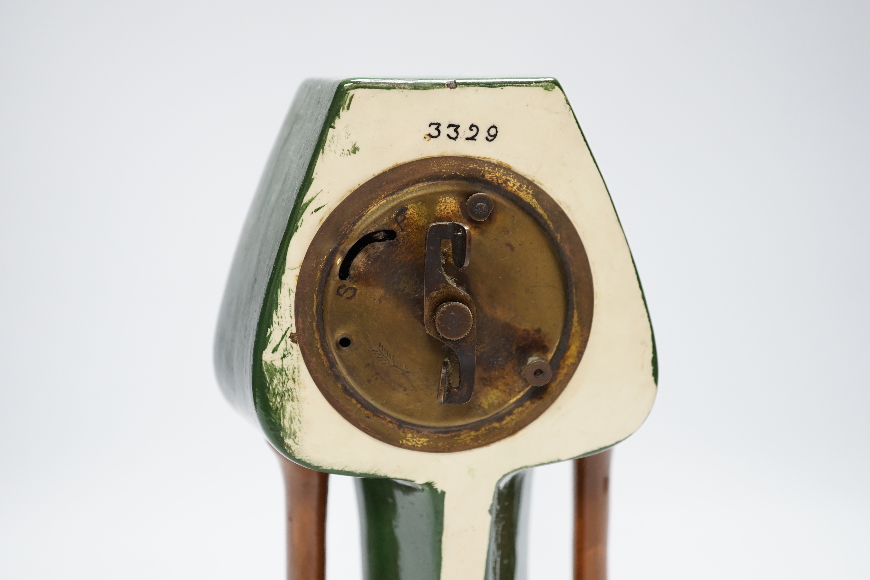 A late 19th/early 20th century Foley ‘Intarsio’ timepiece, number 3329, designed by Frederick Rhead, 24cm